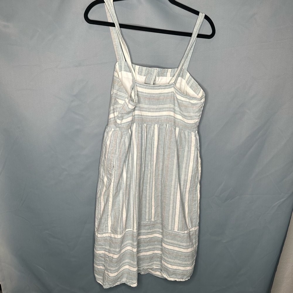 Blue Striped Midi button Dress with pockets adjustable straps - Picture 3 of 6